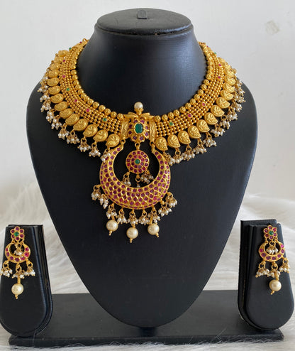 Gold tone ruby-emerald mango bali necklace set dj-10642
