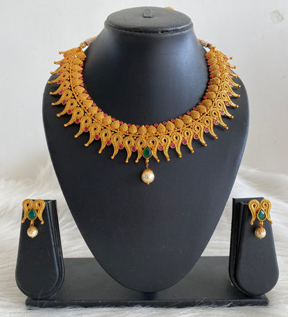 Matte finish ruby-emerald necklace set dj-10645