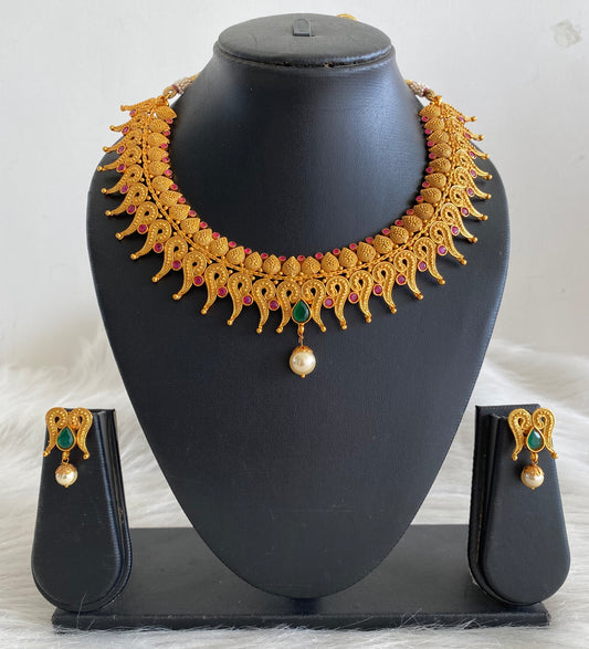 Matte finish ruby-emerald necklace set dj-10645