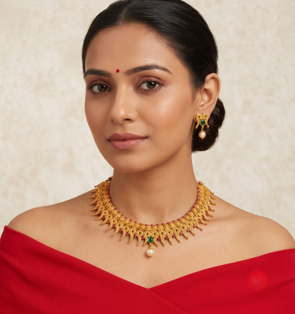 Matte finish ruby-emerald necklace set dj-10645