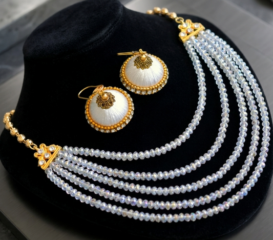 Antique white crystal bead multilayer necklace set dj-10682