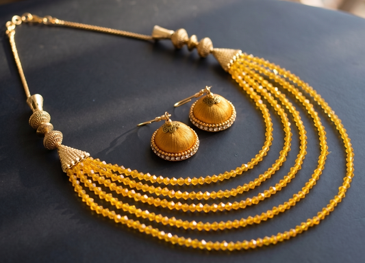 Antique yellow bead multilayer necklace set dj-10683