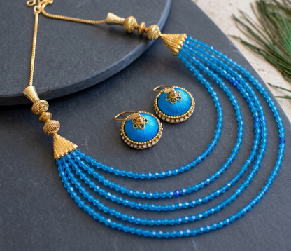 Antique blue bead multilayer necklace set dj-10684