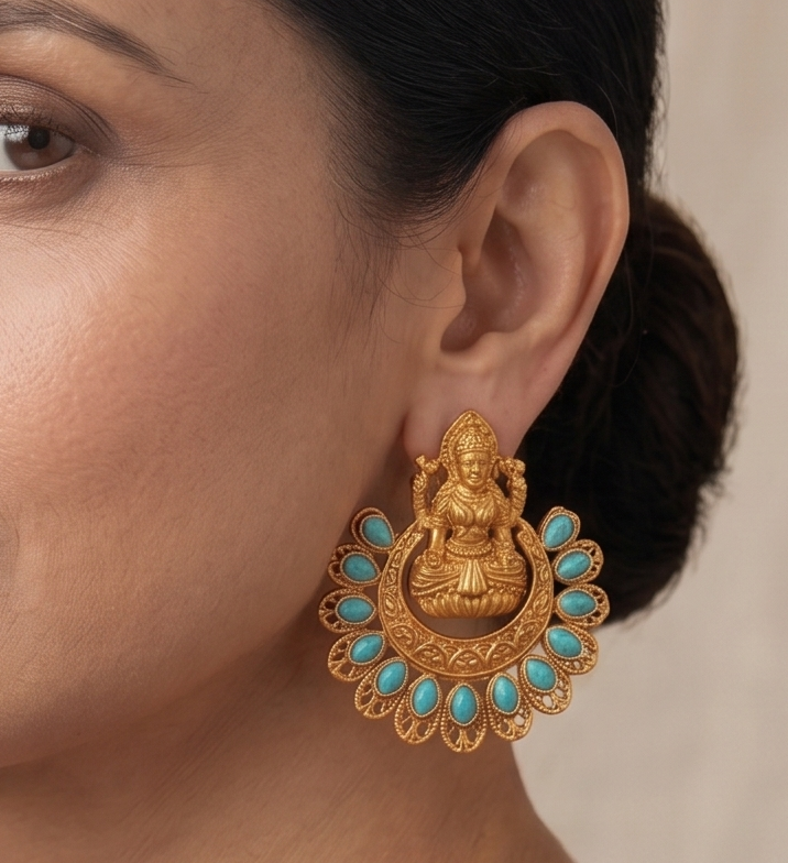 Matte Finish Turquoise Blue Lakshmi Bali Earrings DJ10698