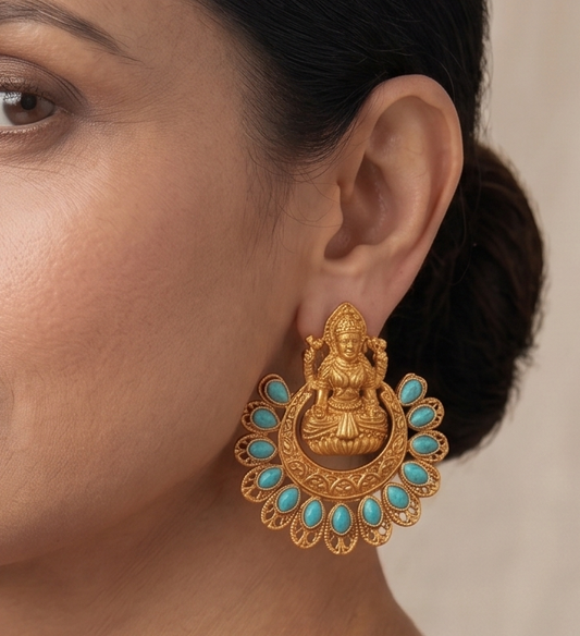 Matte Finish Turquoise Blue Lakshmi Bali Earrings DJ10698