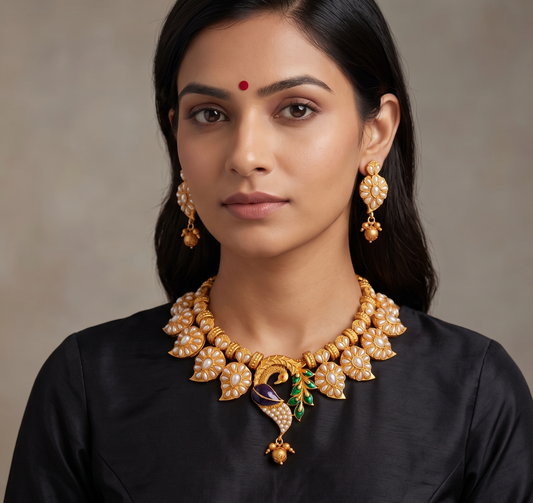 Matte Finish Pearl Meenakari Peacock Set DJ10712
