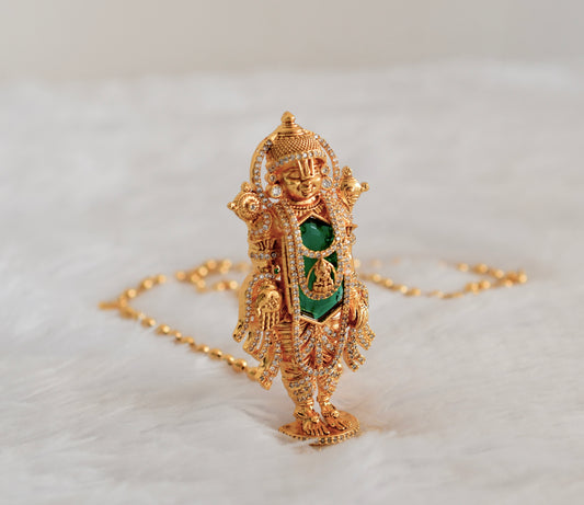 Gold tone 24 inches chain with green Shri Thirumal pendant dj-53251