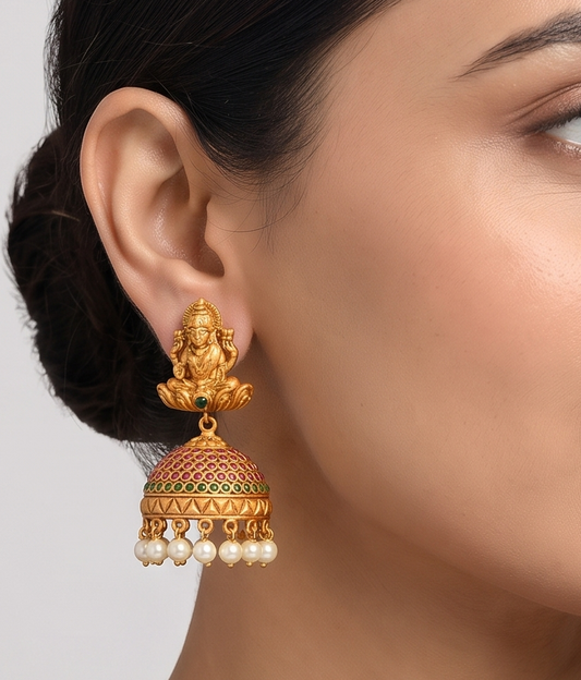 Matte finish ruby-green Lakshmi jhumkka dj-10704