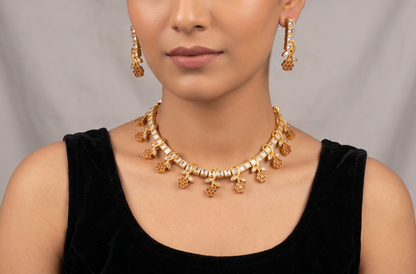 Gold Tone AD square stone flower Necklace Set DJ10801