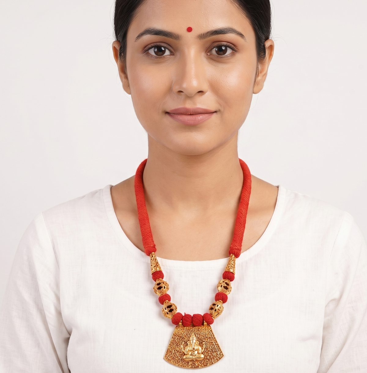 Gheru finish red thread ganesha necklace dj-10826