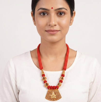 Gheru finish red thread ganesha necklace dj-10826