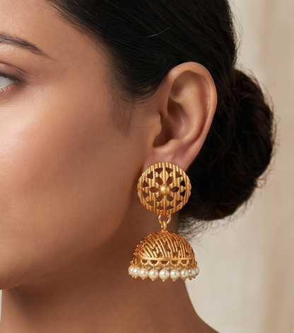 Matte Finish Round Pearl Jhumkkas -dj10849