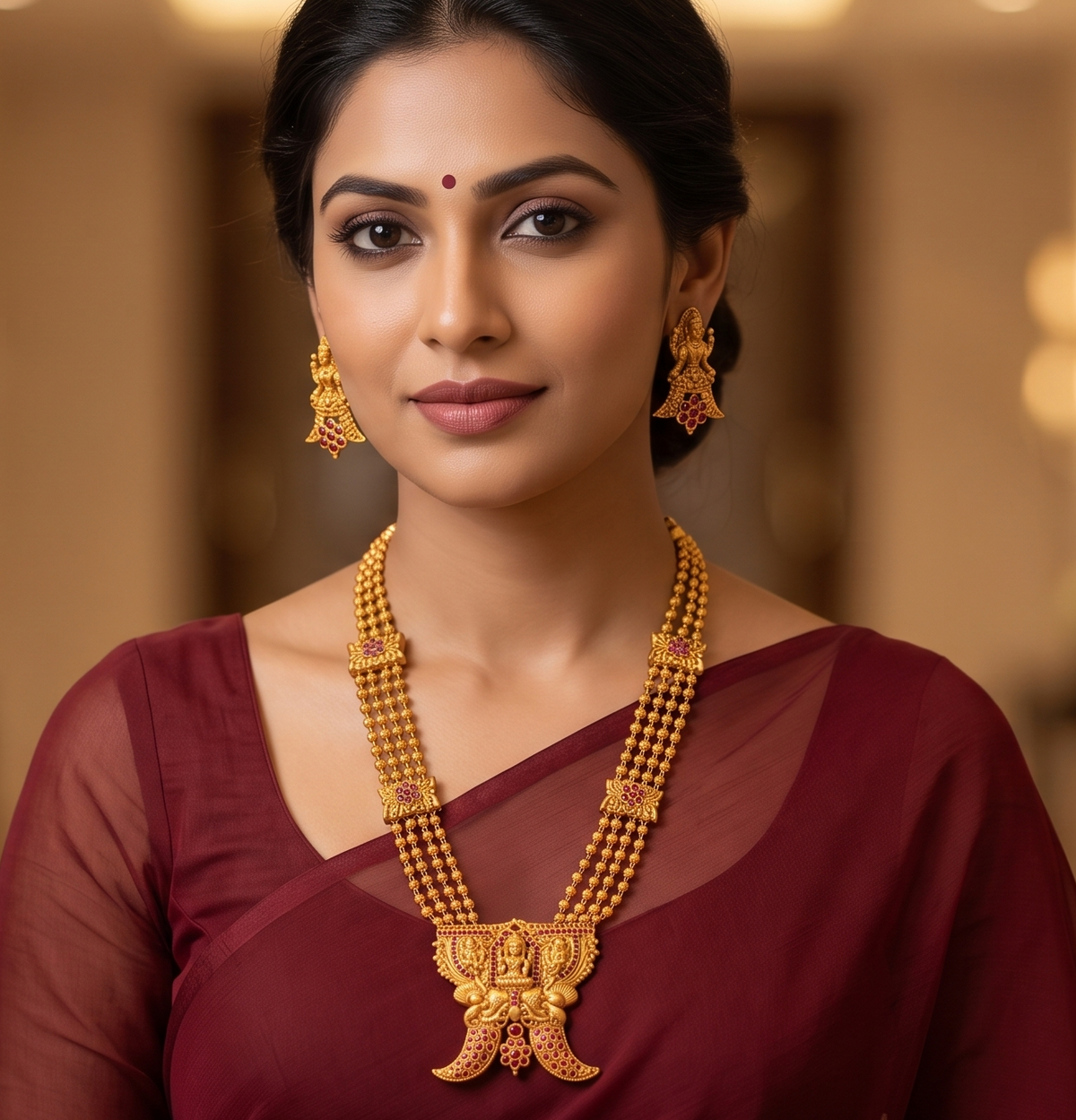 Matte Finish Ruby lakshmi Multilayer Short haar Set- DJ10871