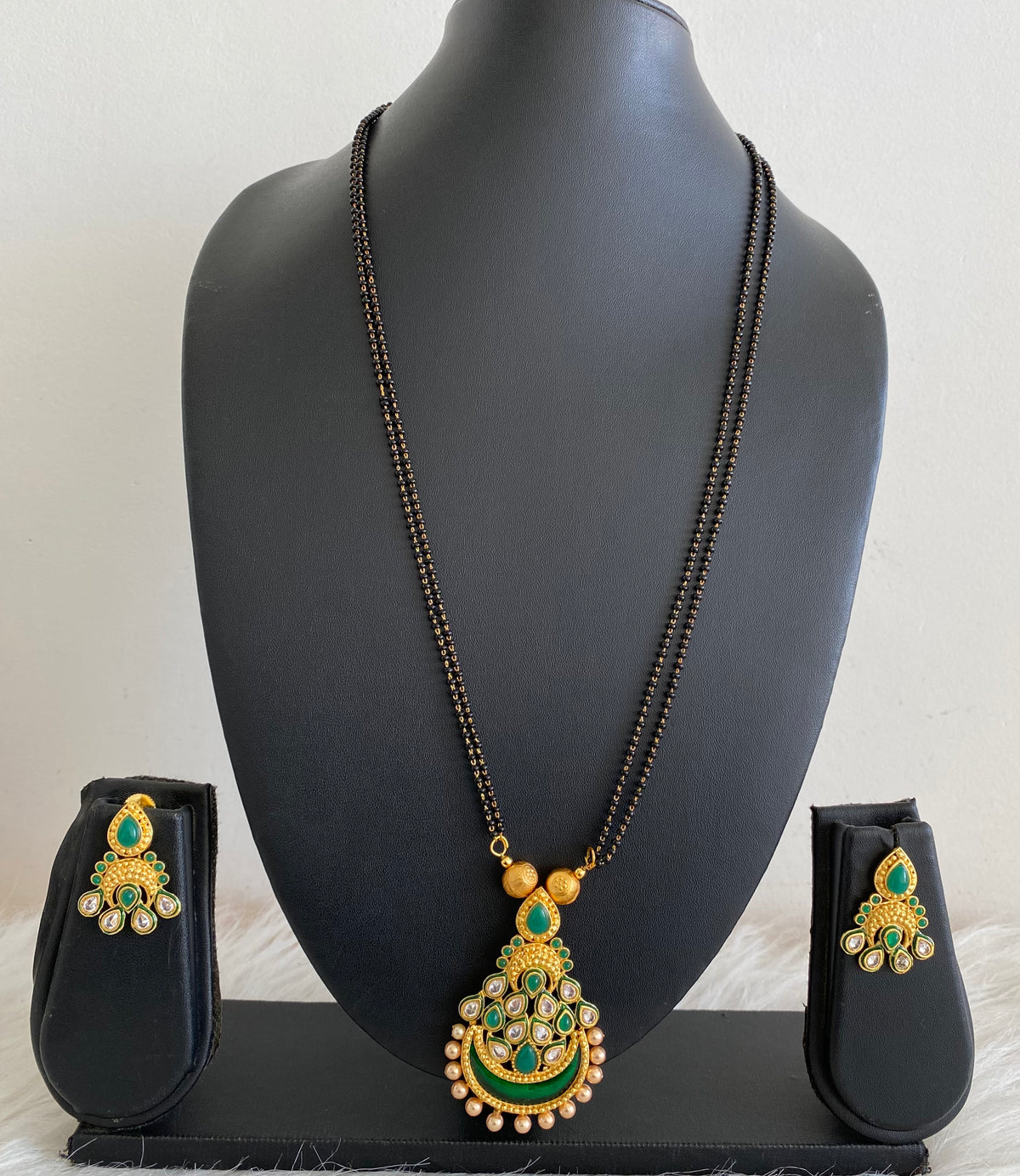 Matte Finish Green Meenakari Mangalsutra Set-dj10914