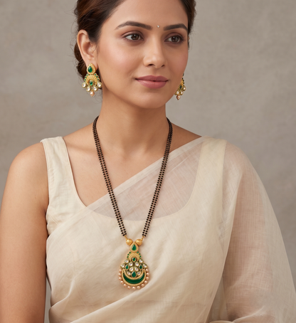 Matte Finish Green Meenakari Mangalsutra Set-dj10914