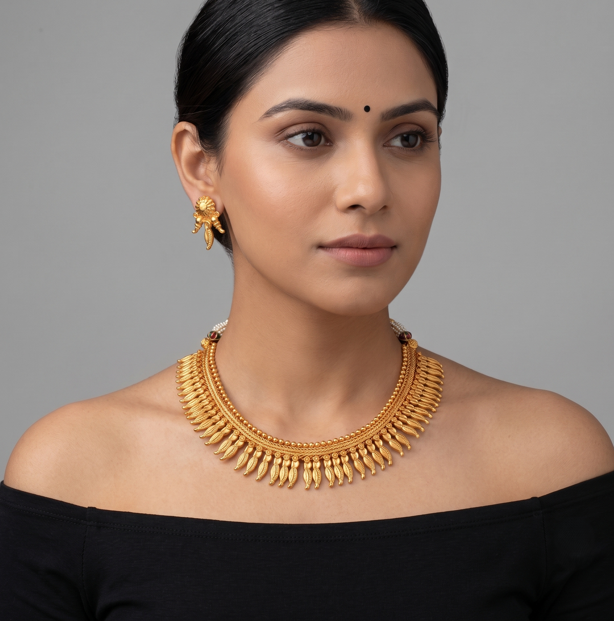 Gold Tone Kerala style Choker Necklace Set-dj10946