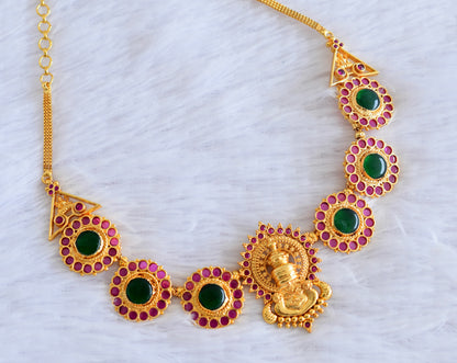 Gold tone pink-green kerala style kathakali necklace dj-53092