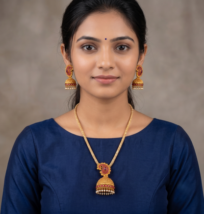 Matte Finish Kemp Mango Jhumkka Pendant Necklace Set-dj10992