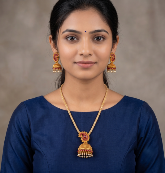 Matte Finish Kemp Mango Jhumkka Pendant Necklace Set-dj10992
