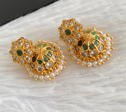 Antique gold tone white-green pearl  jhumkka dj-53569