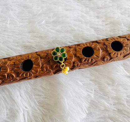 Gold tone green kundan jadau flower Pearl Nose Pin Dj-51415