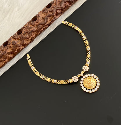 Gold tone white stone lakshmi necklace dj-54666