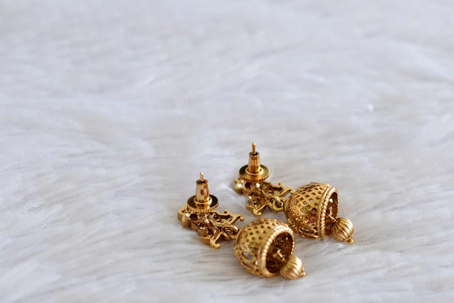 Antique gold tone kemp-green peacock jhumkka dj-51931