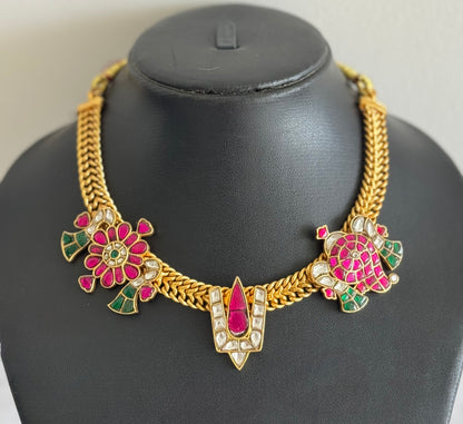 Antique gold tone jadau Shri Thirumal nama-shanku-chakra necklace dj-51549