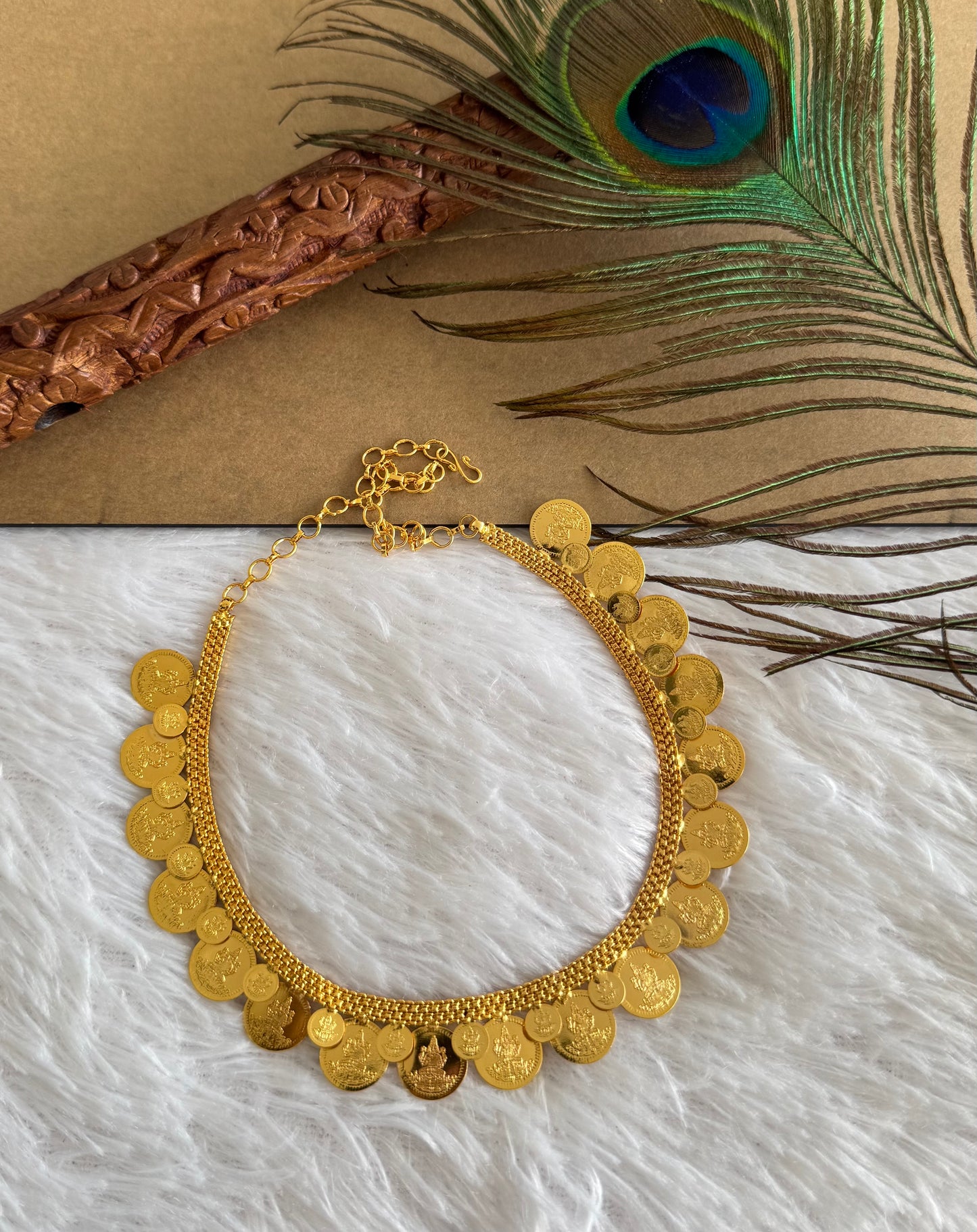 Gold tone kerala style double layer lakshmi coin necklace dj-51728