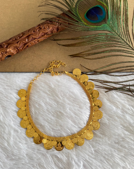 Gold tone kerala style double layer lakshmi coin necklace dj-51728
