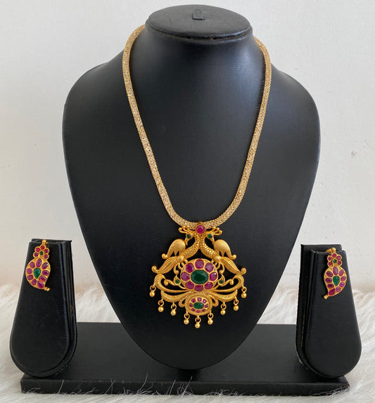 Matte Finish Ruby-emerald Peacock Mango Necklace Set-dj11014