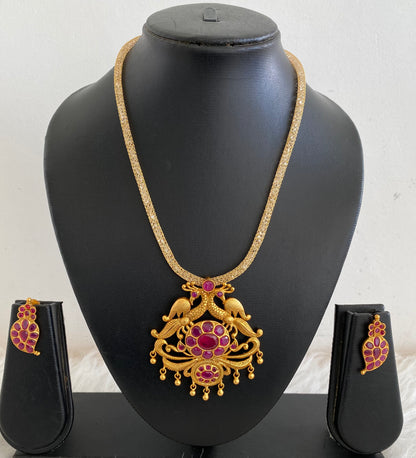Matte finish ruby peacock mango necklace set-dj11015