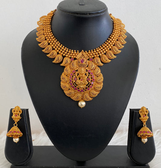 Matte finish ruby mango lakshmi necklace set-dj11024
