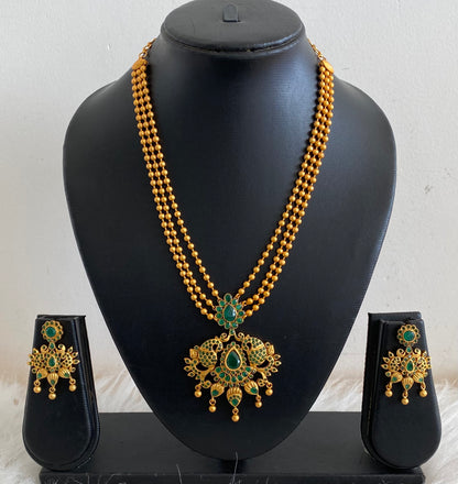 Matte Finish Multilayer Emerald peacock Necklace Set-dj11034