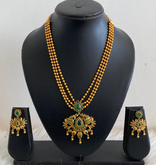 Matte Finish Multilayer Emerald peacock Necklace Set-dj11034