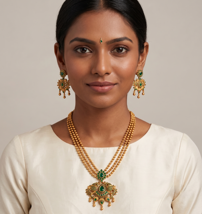 Matte Finish Multilayer Emerald peacock Necklace Set-dj11034