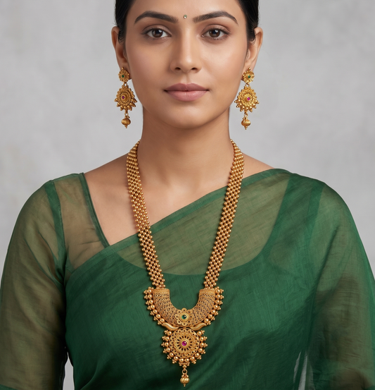 Antique gold tone ruby-green Short Haar Set -dj11044