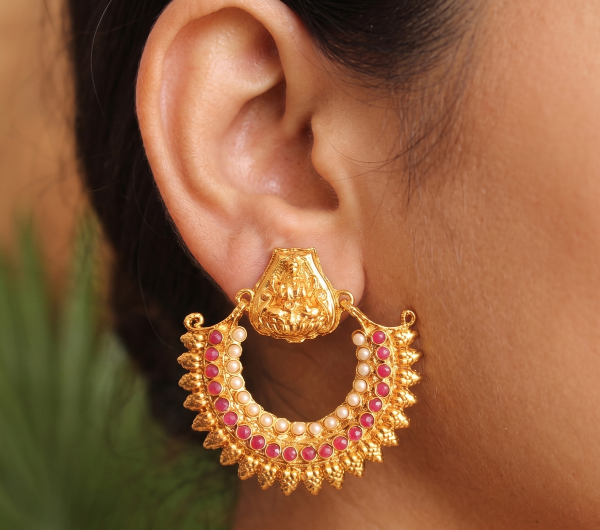Antique Ruby Huge Lakshmi Bali Earrings-dj11046