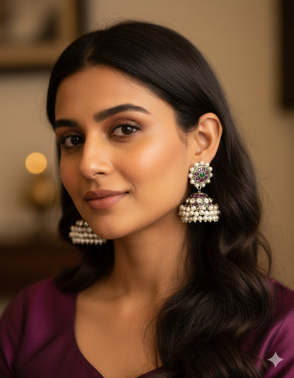 Black finish precious kemp-green pearl jhumkka dj-52296