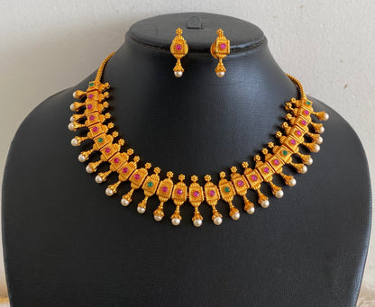 Gorgeous Ruby Green Matte Finish Necklace Set DJ-11066