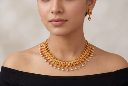 Gorgeous Ruby Green Matte Finish Necklace Set DJ-11066