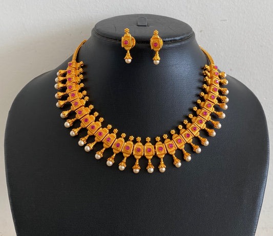 Gorgeous Ruby Green Matte Finish Necklace Set DJ-11067