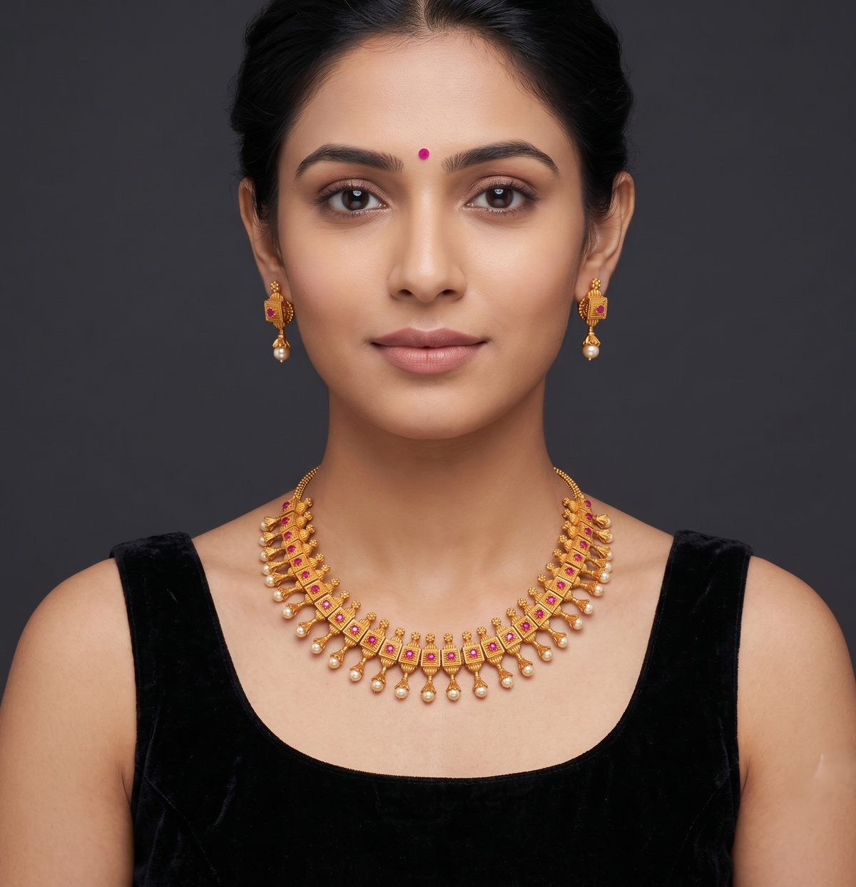 Gorgeous Ruby Green Matte Finish Necklace Set DJ-11067