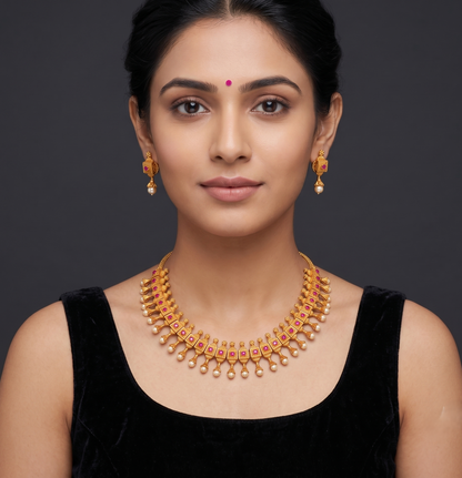 Gorgeous Ruby Green Matte Finish Necklace Set DJ-11067
