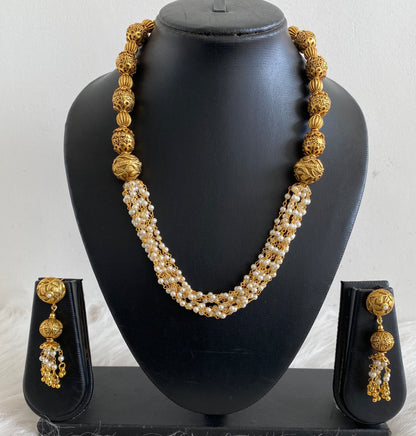 Antique gold tone beaded pearl necklace set dj-11079