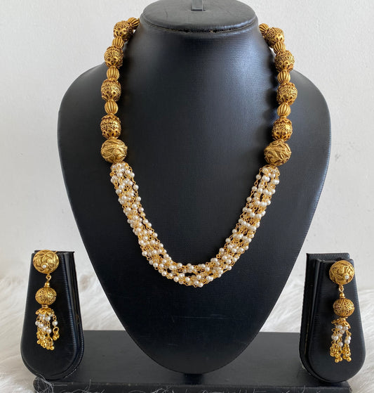 Antique gold tone beaded pearl necklace set dj-11079