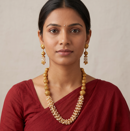 Antique gold tone beaded pearl necklace set dj-11079