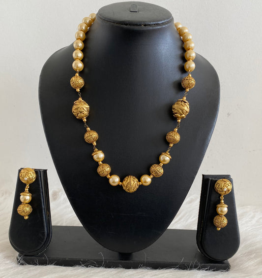 Antique gold tone pearl beaded necklace set dj-11082