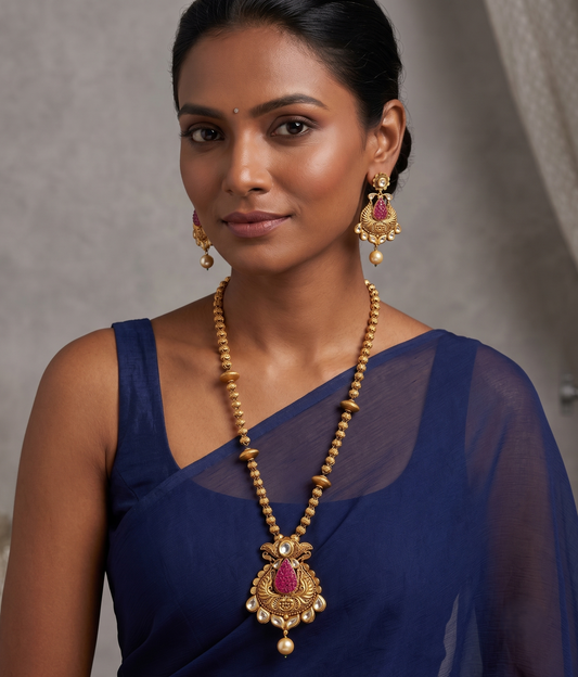Antique Pink Kundan Chain/Necklace Set DJ11083