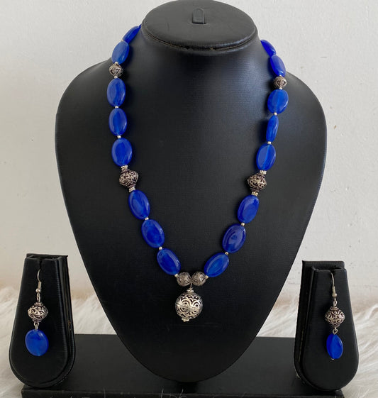 Silver tone Blue Beaded Necklace Set -dj11110